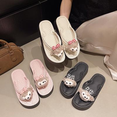 Summer New European and American Outer Wear Polka Dot Thick-bottomed Cool Slippers Pinched Open-toed Bear Casual Versatile Women's Flip-flops