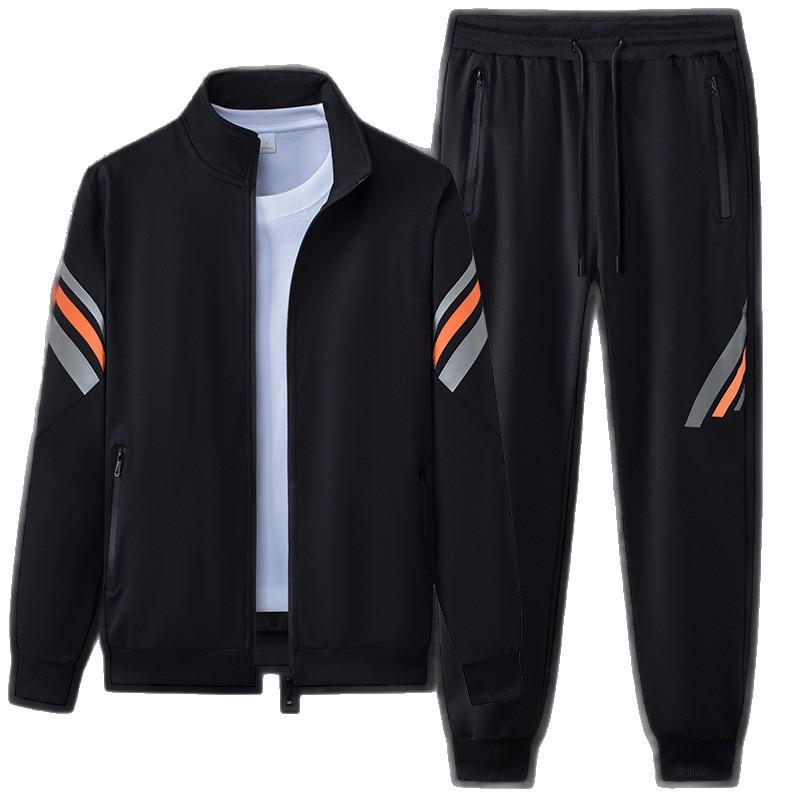 Men's Versatile Spring & Autumn Jogger Set - Cardigan Jacket & Striped Pants