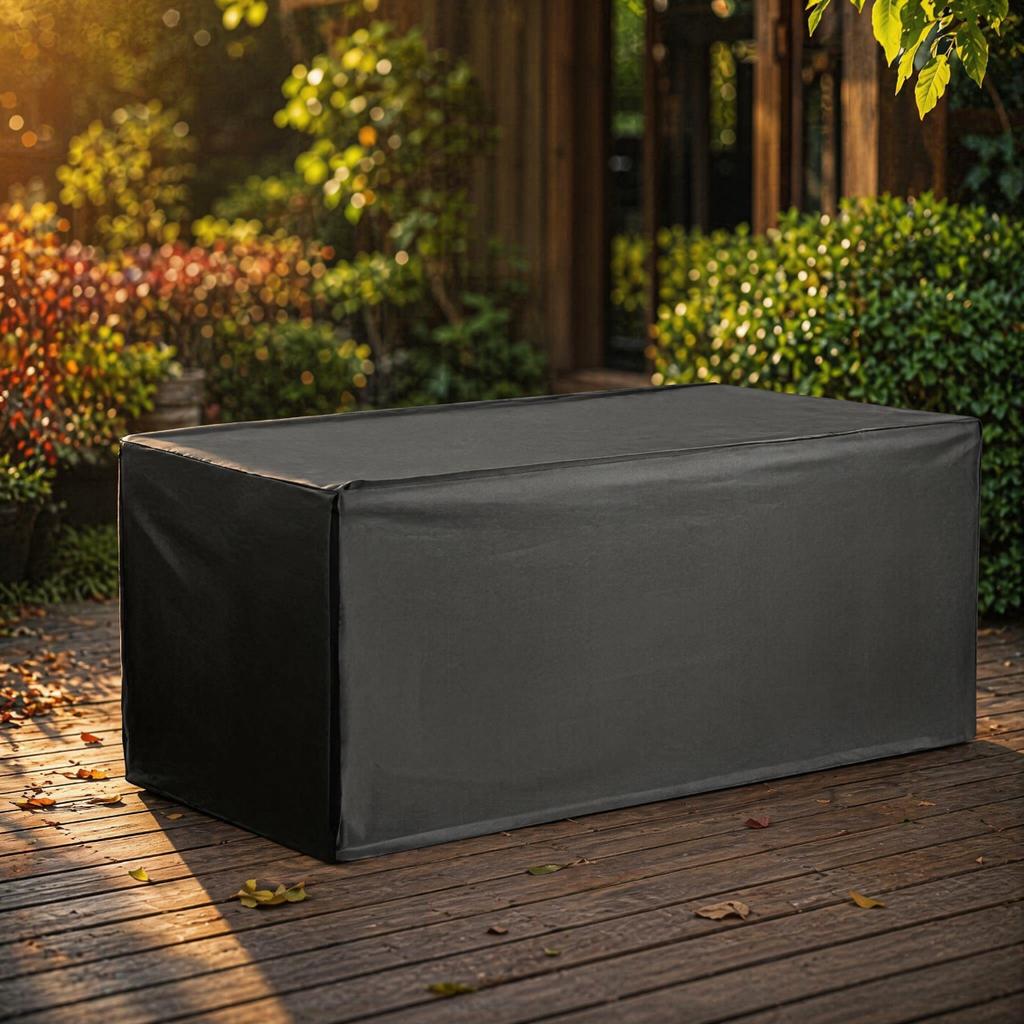 Einteilige Outdoor-Terrassenbox-Abdeckung - Schwarzes Premium-Oxford-Gewebe - Kompatibel mit den meisten anderen Terrassenboxen (nur Hülle)