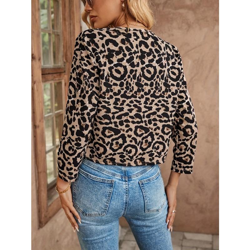 2025 Tops Damenbekleidung Leopardenmuster Langarm V-Ausschnitt Klassisches Retro Hemd Anzugjacke Herbst Winter Mantel Damen Streetwear