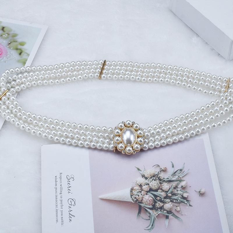 Decorative Dress Pearl & Diamond Elastic Waist Chain Belt