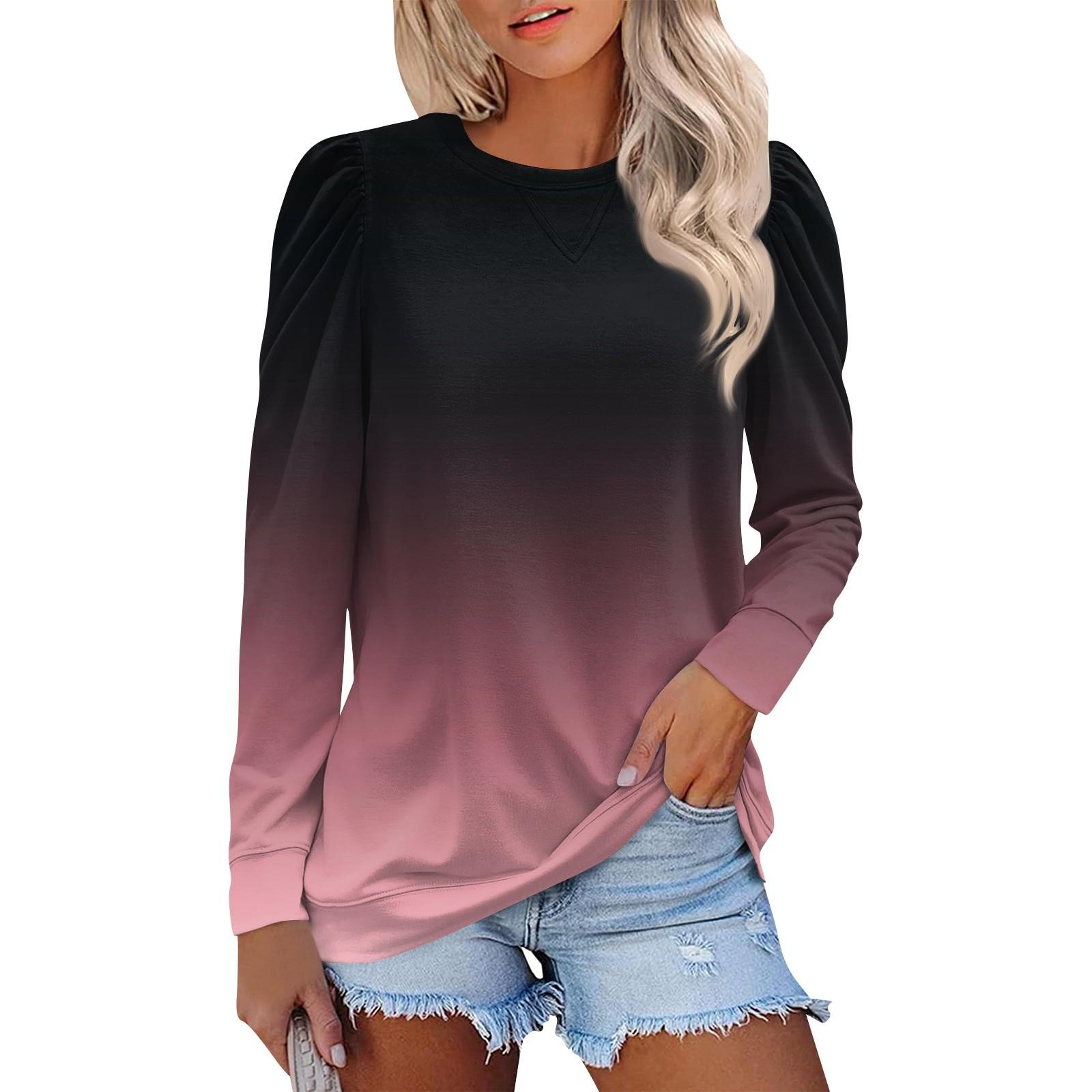 

Жіночий модний повсякденний топ з принтом і круглим вирізом з довгим рукавом XL рожевий