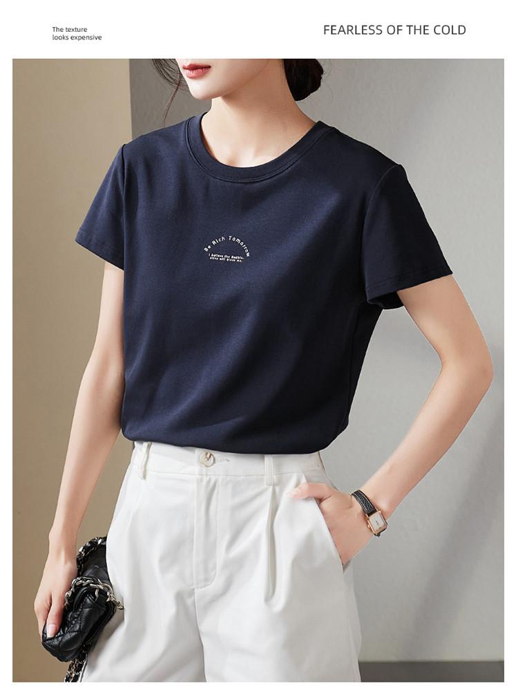 Letter printed round neck short sleeved T-shirt for women in 2026 summer casual versatile pullover top