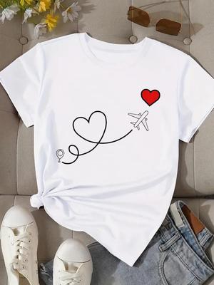 (Asian Size) Print Travel Love Style Cute Fashion Female Tee Top Women Clothing T Shirt Woman Short Sleeve Graphic T-shirts