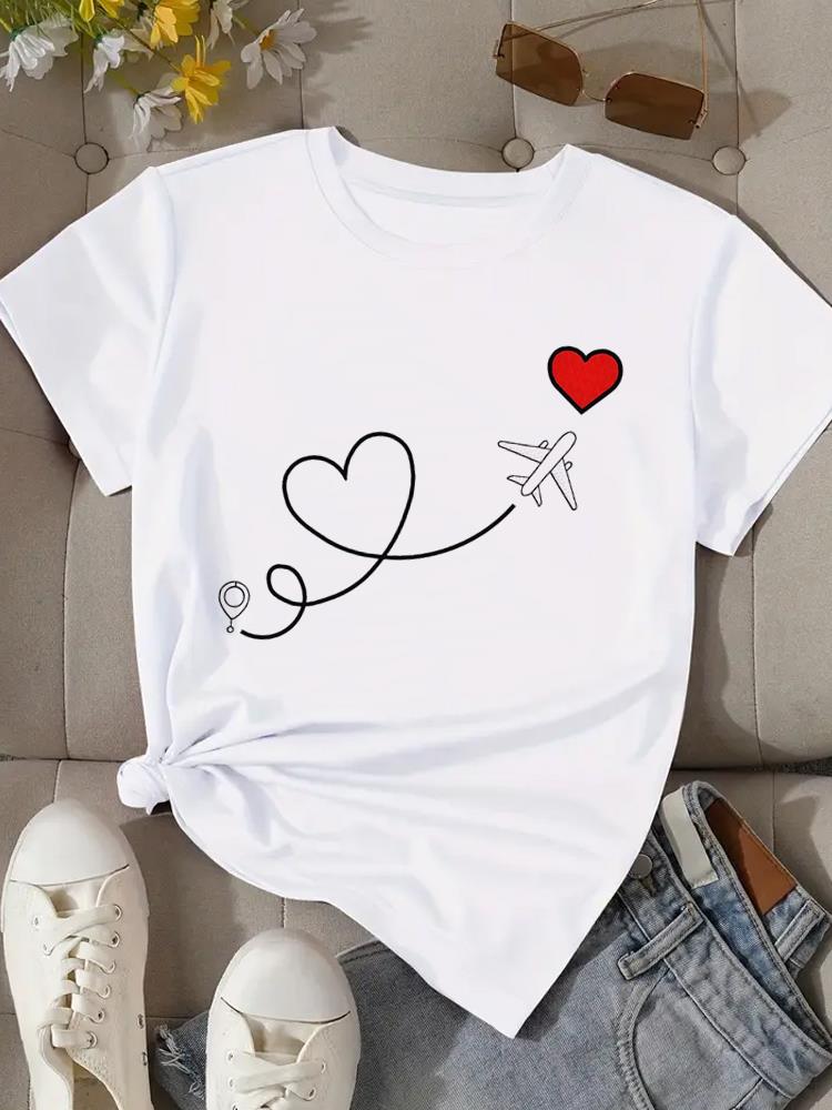 (Asian Size) Print love style cute Fashion Female Tee Top Women Clothing T Shirt Woman Short Sleeve Graphic T-shirts