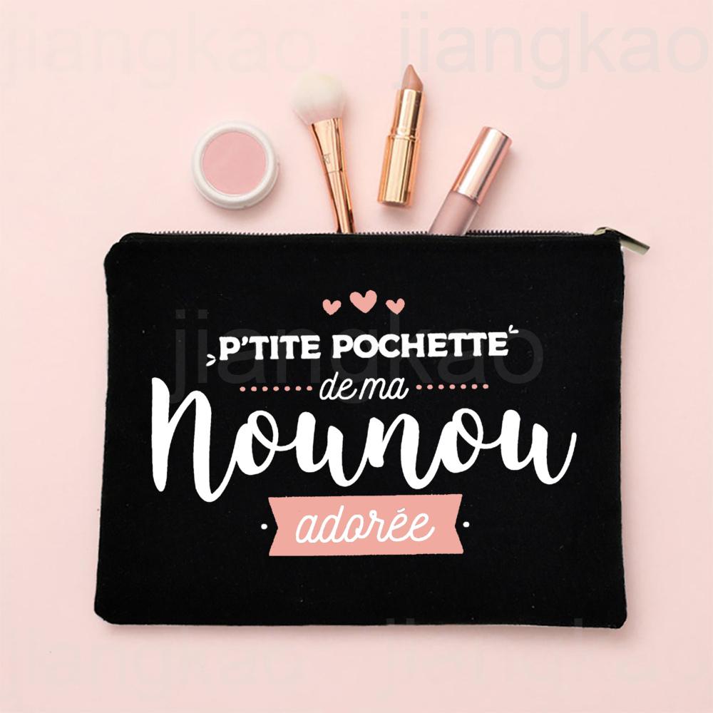 Thank You for Taking Care of Me Nanny Print Cosmetic Bag Women Neceser Makeup Bags Travel Toiletry Pouch Thanks Gifts for Nounou