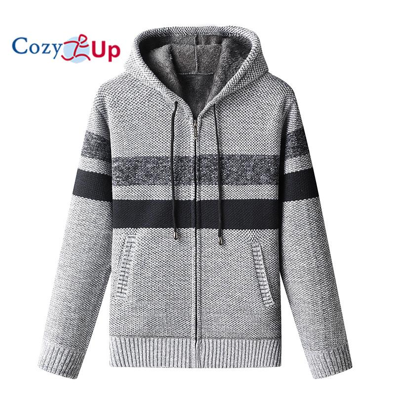 Cozy Up Men's Knitwear with Plush Thickened Zipper Hooded Jacket Loose Casual Cardigan