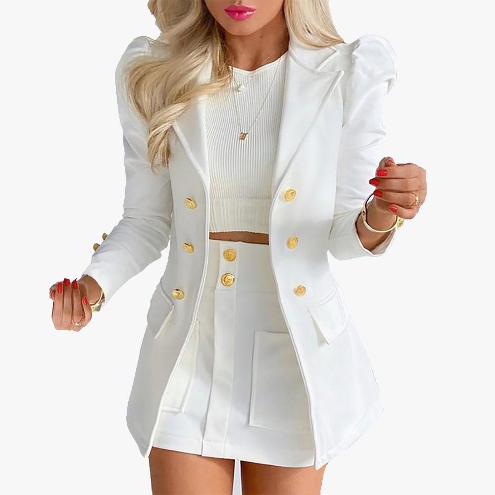 Spring Foreign Trade And Elegant Printed Princess Sleeve Short Skirt Suit Women s Set XL