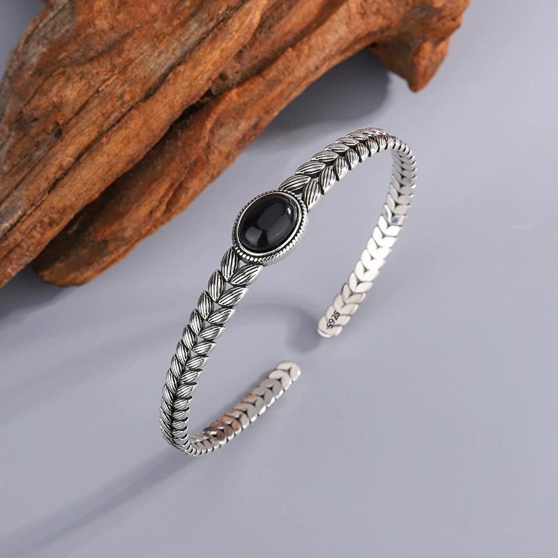 PANJBJ 925 Silve Beads Letters Bracelet for Women Girl Gift Punk Good Luck Simplicity Jewelry