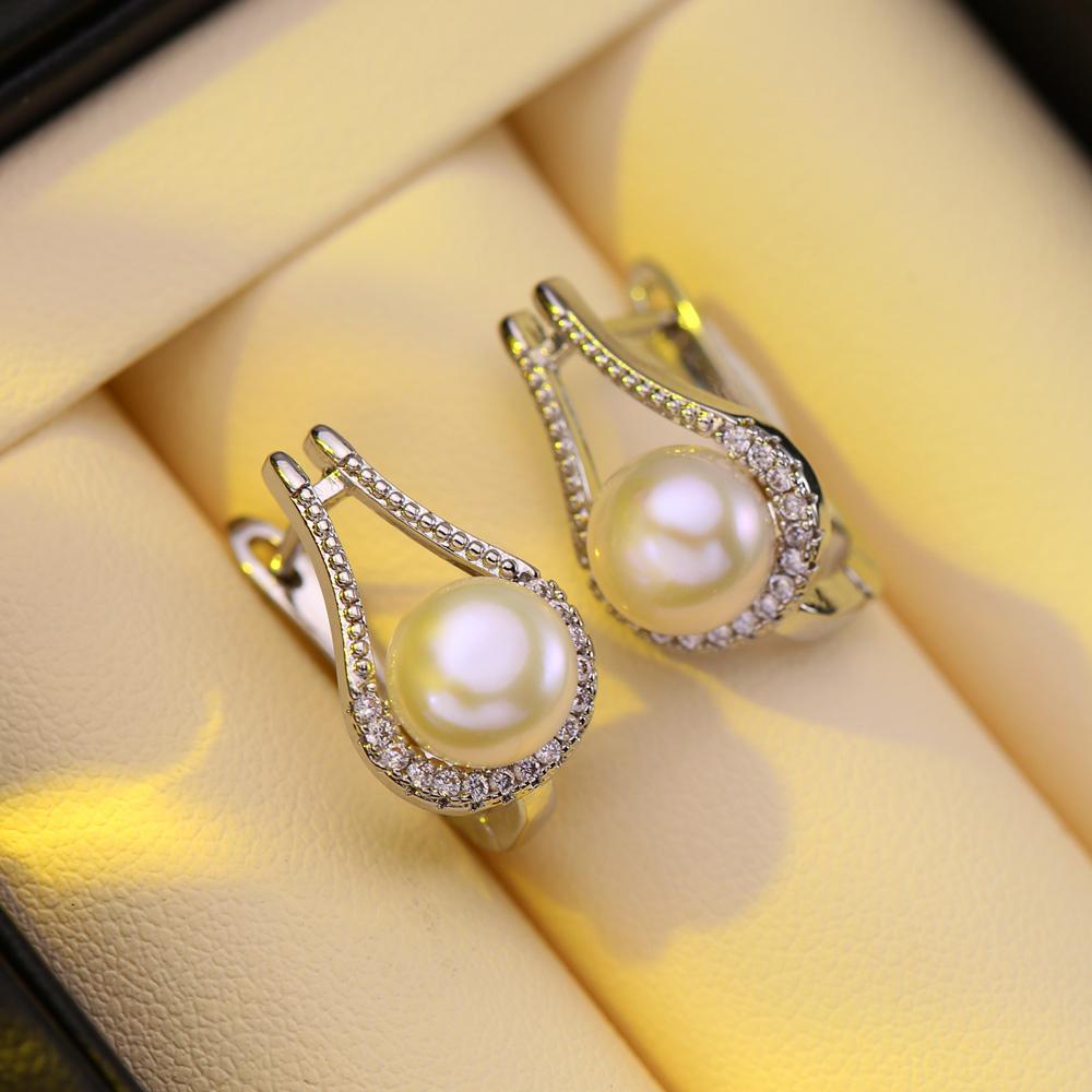 seniko 8-9mm doğal tatlı su inci küpeler moda kübik zirkonya klip küpe kadınlar için kız hediye