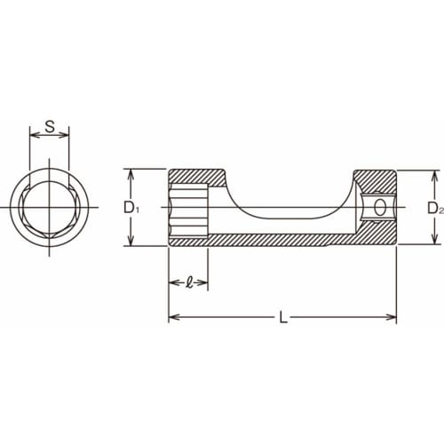 Yamashita Industrial Research Institute Koken 3/8" (9.5mm) Square Flare Nut Socket, 17mm, 3300FN-17