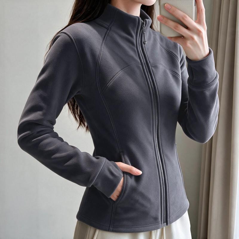 Womens Fleece Jacket 2026 Thick Warm Slim Fit Stand Collar Zip-Up Outerwear Office Commute