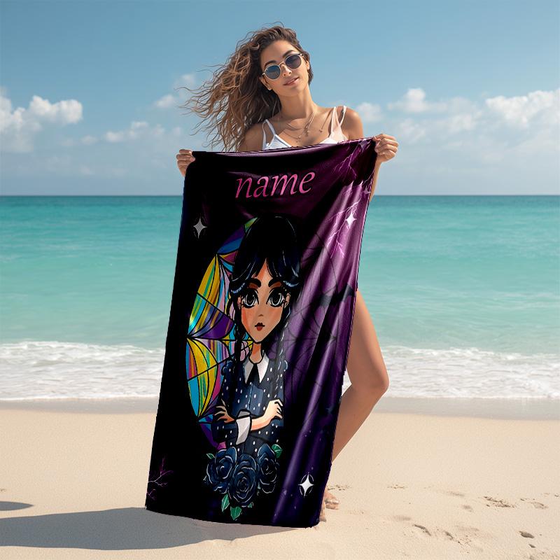 Personalized customized proof beach towel with Wednesday Addams pattern - soft, absorbent,quick-drying,perfect swimming,camping&bathing