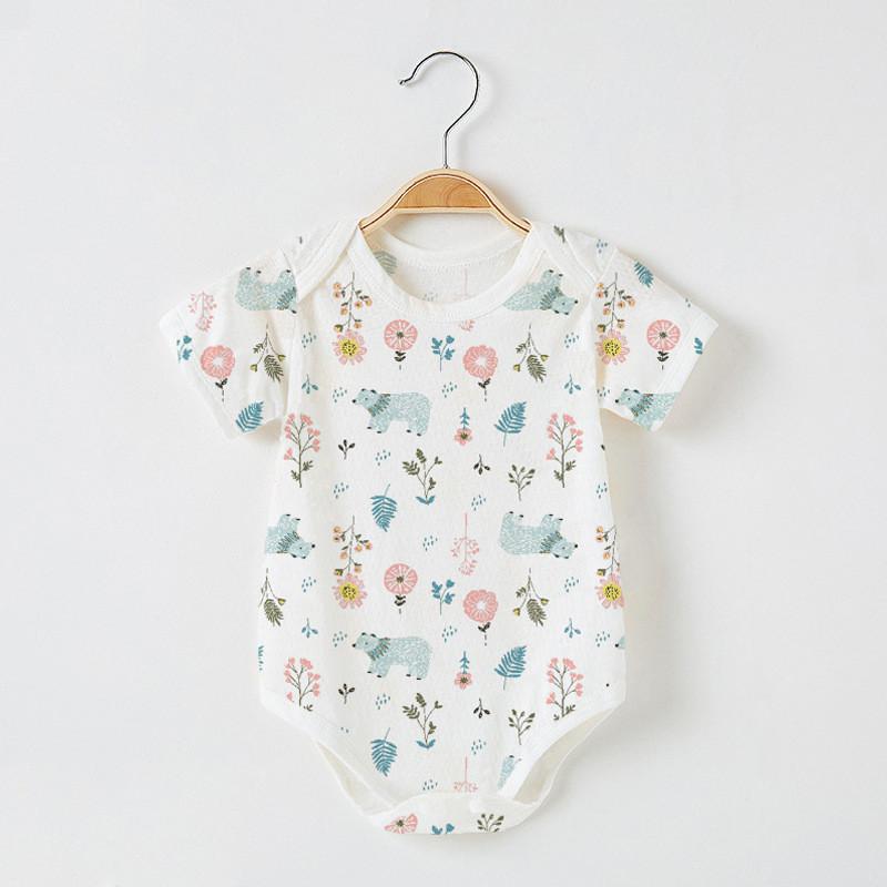 Dinosaur Moon Rabbit Flower Bear Print Baby Summer Cotton Short Sleeve Romper With Breathable Mesh For Toddler Boys Girls