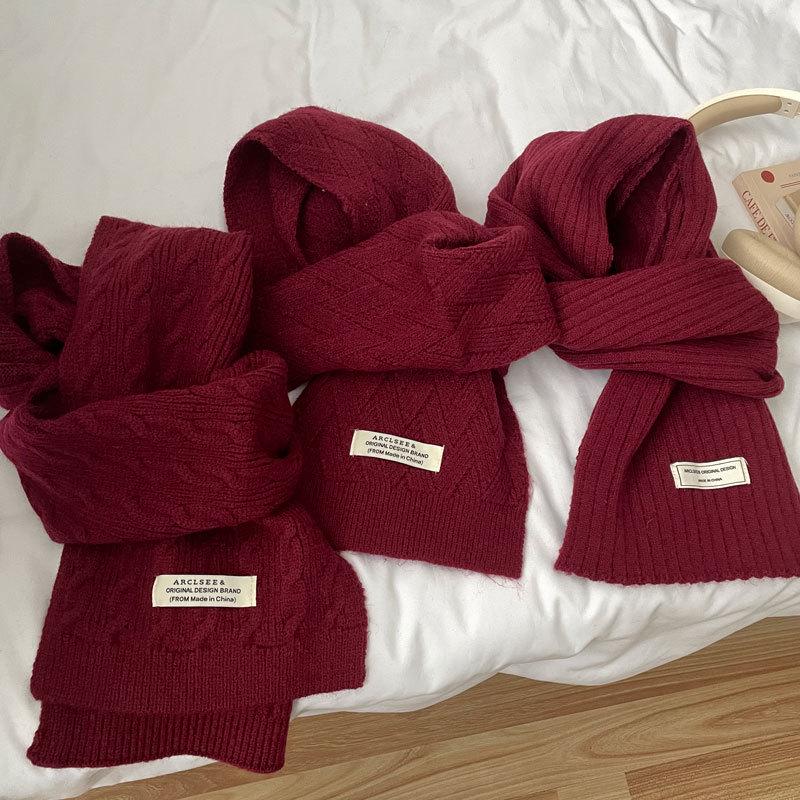 Angola Red Knitted Scarf - Winter Protection, Korean Style, Christmas Shawl for Men & Women