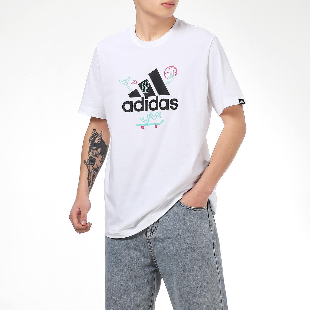 Adidas Logo Print Sports Short Sleeve T-Shirt Men Tops White GL3708