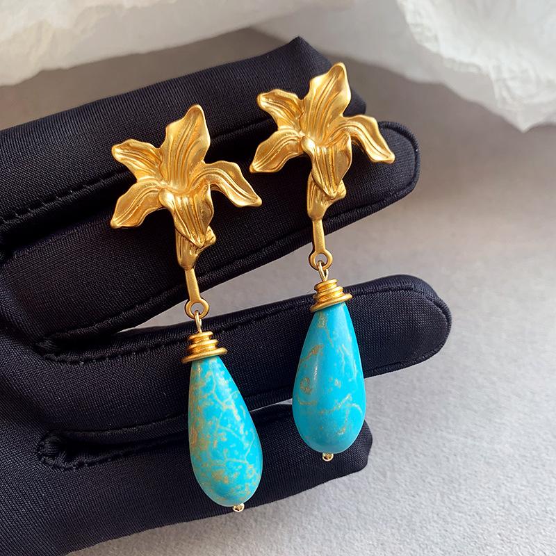 

Премиальные серьги-капли в виде цветка, модные ретро серьги в стиле легкой роскоши, винтажные антикварные серьги