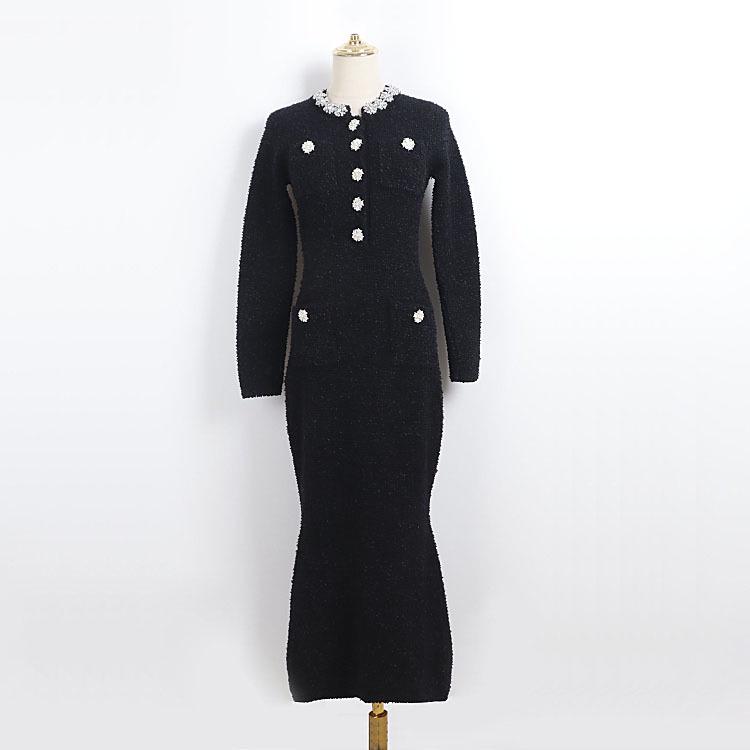 

Spring & Autumn Diamond Button Long Sleeve Skirt with Pockets M чёрный