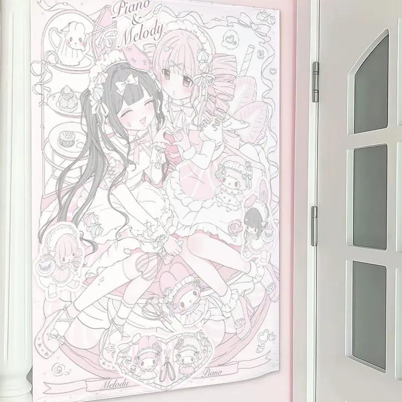 

Kawaii Piano Melody Maid Anime Tapestry Cute Lolita Girls Print Wall Hanging for Teen Girl Bedroom Dorm Door Decor 74x94cm(29x37in)