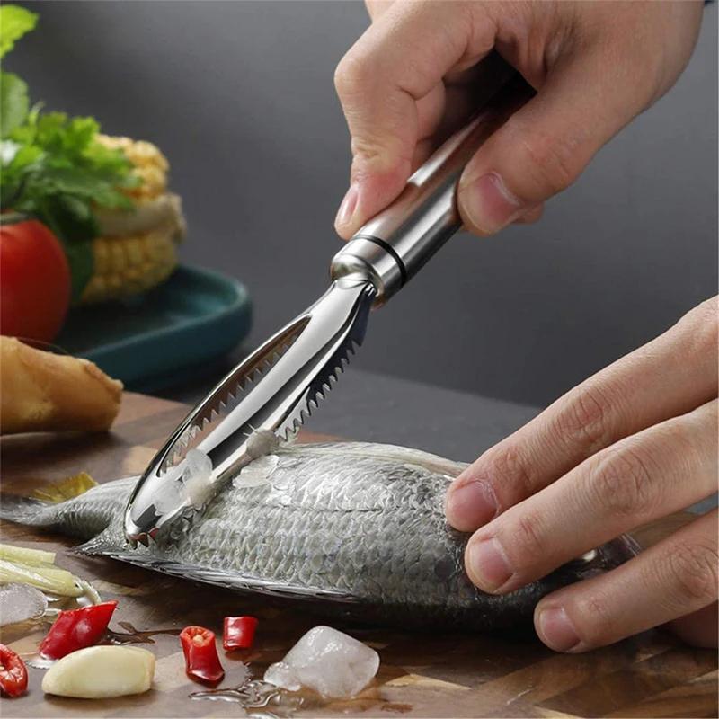 Stainless Steel Fish Scale Scraping Easy Remove Fish Cleaning Peeler Scraper Fish Skin Brush Seafood Tools Kitchen Accessories