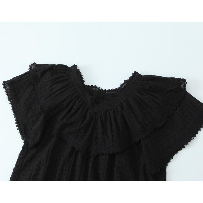 Timeless V-Neck Lace Trim French Ruffle Shirt – Sweet, Small, 2026 Style with Two Color Options, Short Sleeves