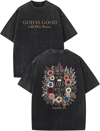Christian Shirts GOD Is Good Graphic Tees Cross Bible Dove Jesus Religious Tshirt Retro Washed Tops Unisex Casual Tops