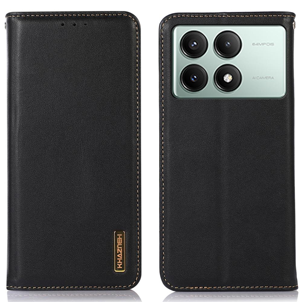 KHAZNEH For Xiaomi Redmi K70E 5G/Poco X6 Pro 5G Cell Phone Case Genuine Cow Leather RFID Blocking Shell
