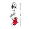 925 Sterling Silver Red Enamel Christmas Stocking Charm - Festive DIY Bracelet Gift for Friends & Family