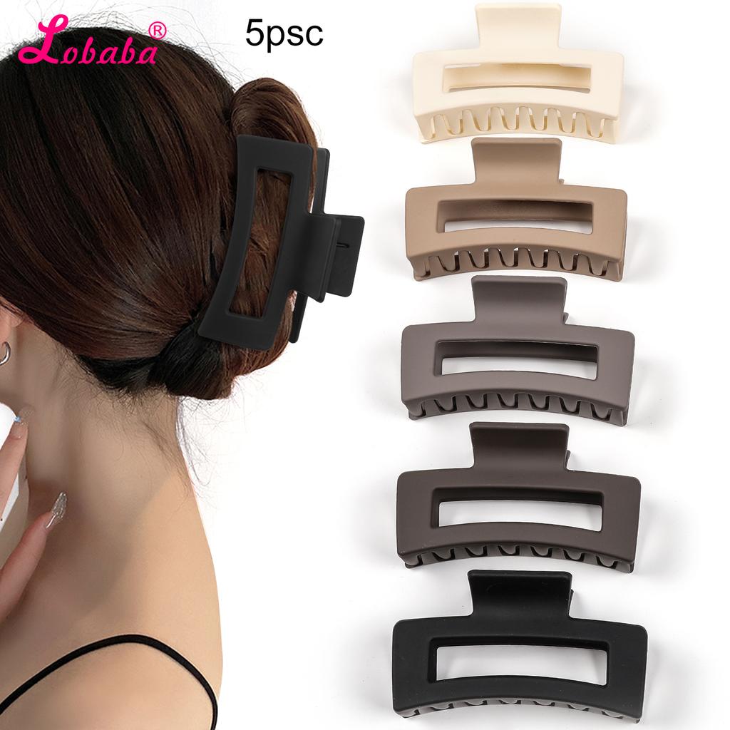 5 Pcs Set Women Hair Claw Simple Style Solid Colorstronge Hold Square Banana Clips Rectangle Fashion Hair Accessories
