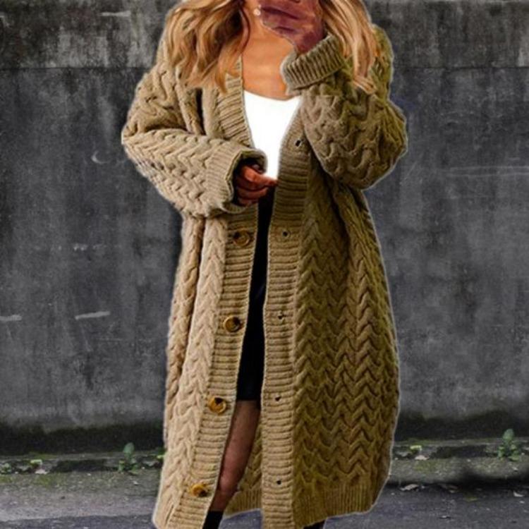 Women Stylish Autumn Winter Mid Length Relaxed Fit Cardigan Sweater Jacket Buttons Closure Streetwear Clothes