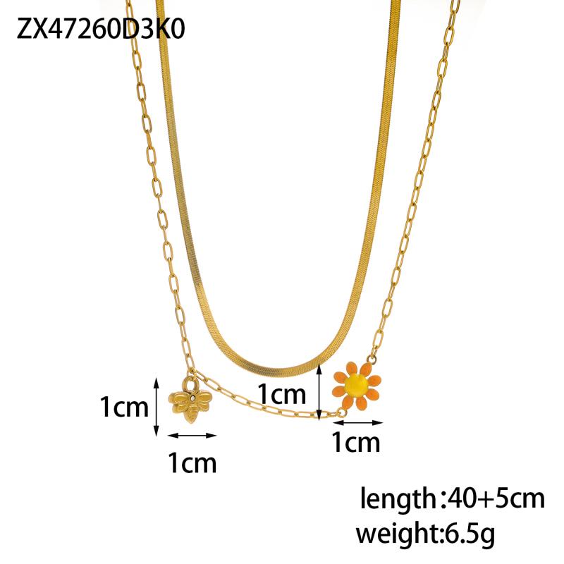 CARLIDANA Minimalist Daisy Enamel Pendant Layered Necklace Bracelet Set With Colorful Oil Dripping Flower Snake Chain Women