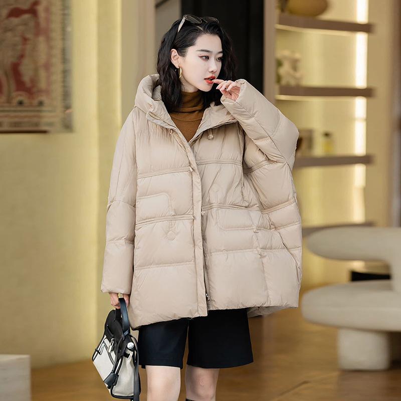 

Ретро пряжка большой размер пуховик женский 2025 зима литературный с капюшоном свободный утолщенный белый утиный пух толстушка ММ куртка тренд average size