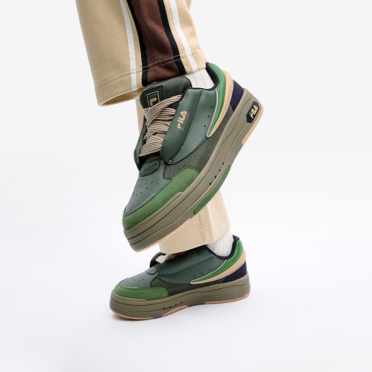 Fila Mix Thyme Thick Sole Wear-Resistant Height-Increasing Low-Top Skate Shoes Men Sneaker Black Green Yellow F12M244201FTM