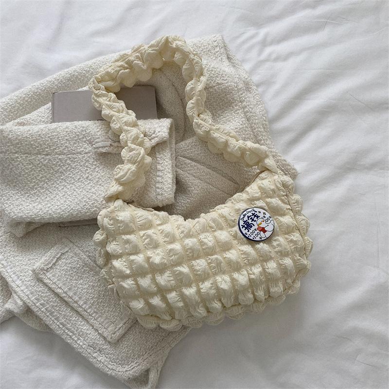 Pleated Cloud Underarm Bag Solid Shoulder Bag Commuter Pleated Bag Shopping Bag Girl Heart Backpack