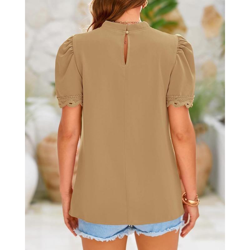 YYFS Damenmode, lässig, Sommer, Frühling, einfarbig, bedruckt, kurzärmelig, O-Ausschnitt, Blusen und Hemden