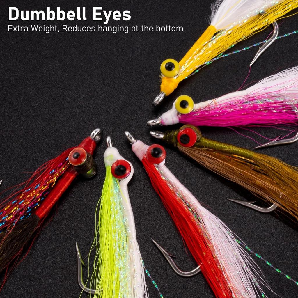 Dr.Fish 6 Pack Clouser Minnow Fishing Flies Streamer Hand Tied Bass Fly Fishing Lure Artificial Baitfish Smallmouth Saltwater Freshwater Striper