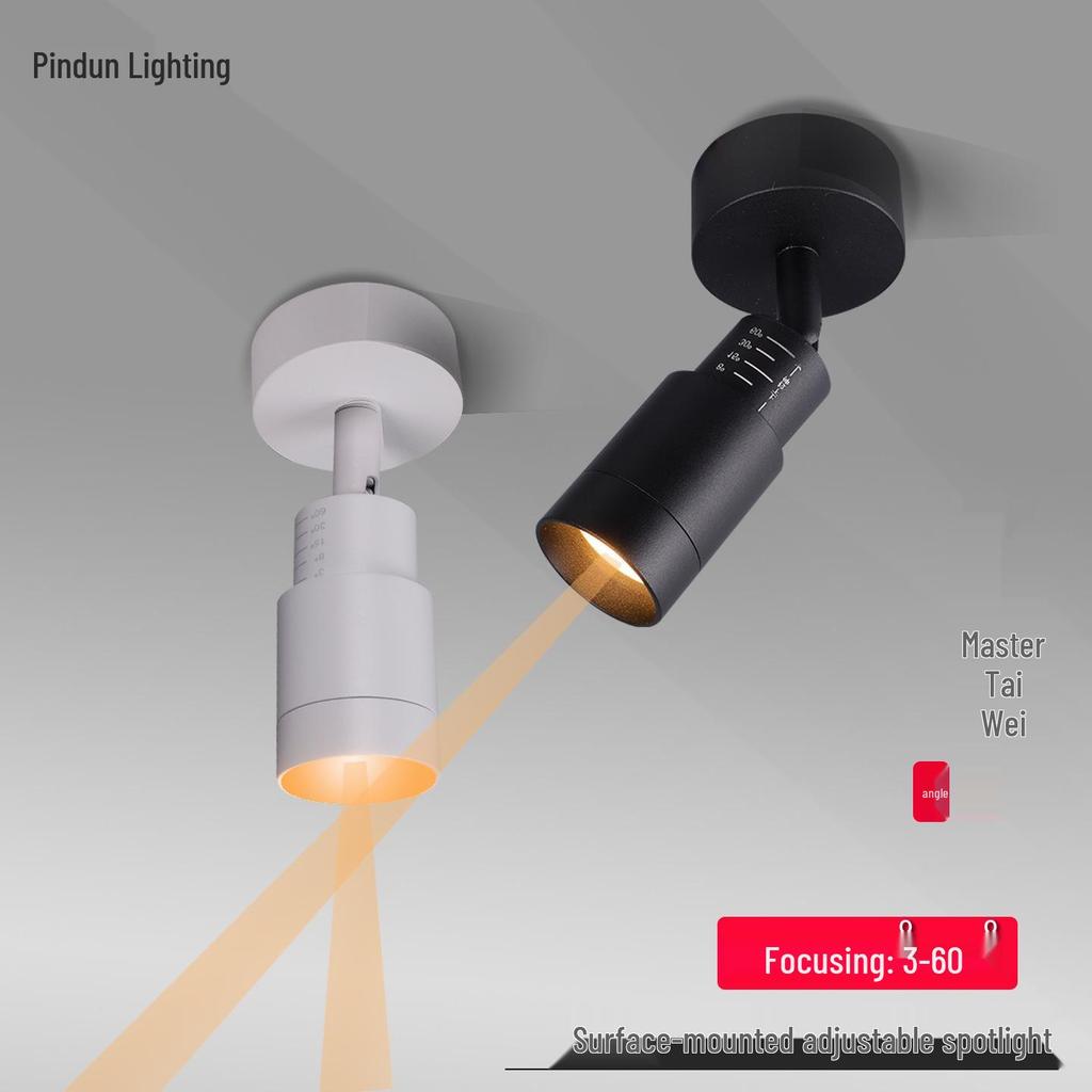 Adjustable Surface-Mounted Spotlight, 3-60° Beam Angle, Extendable, Ceiling Recessed Downlight for Restaurants and Tea Rooms