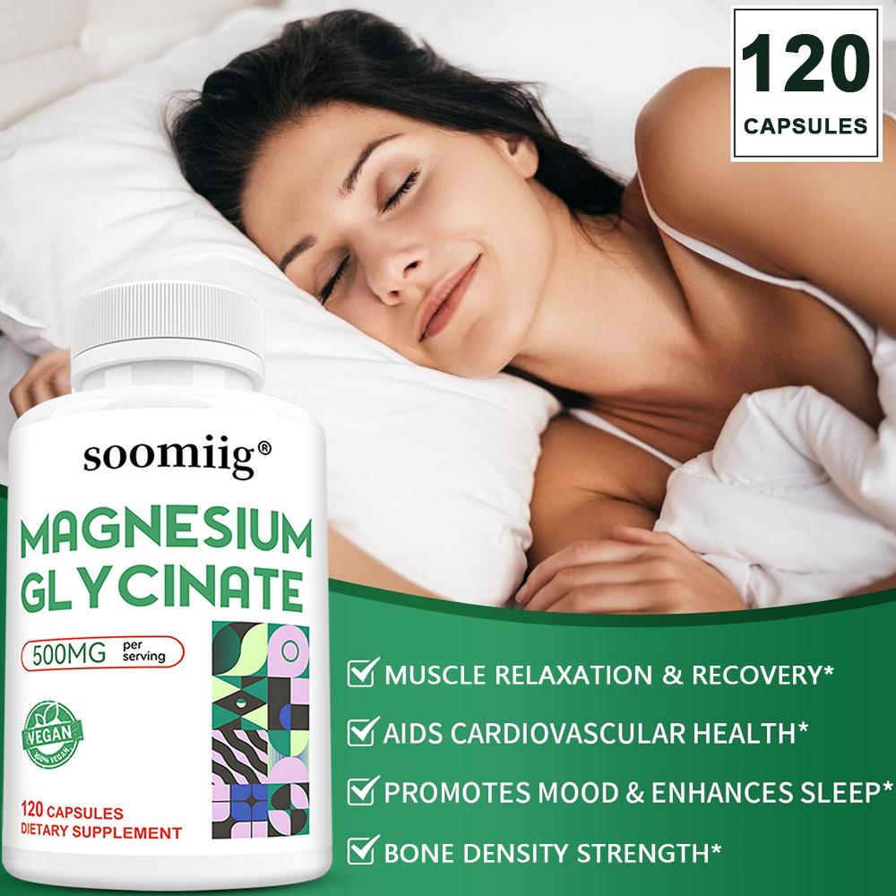Magnesium Glycinate 500mg, 120 Capsules — Improves Mood, Boosts Immunity