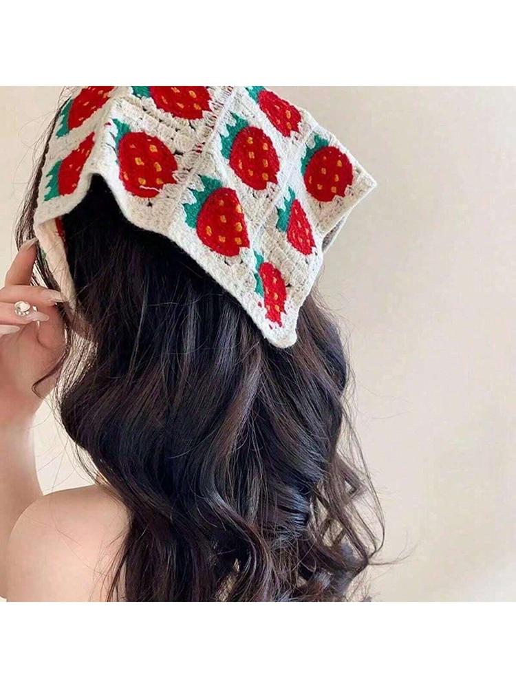 Korean Style Knitted Hollow Hook Flower Triangular Scarf Fashionable And Cute Summer Travel Girl Headband