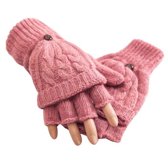 Winter Warm Women Knitted Gloves Half Finger Flip Students Mittens Warmer Gift красный