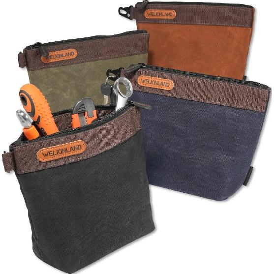 

WELKINLAND Waxed Canvas Tool Pouches - 4PCS Set, 10Inch Heavy-Duty Electrician Bags with Zipper