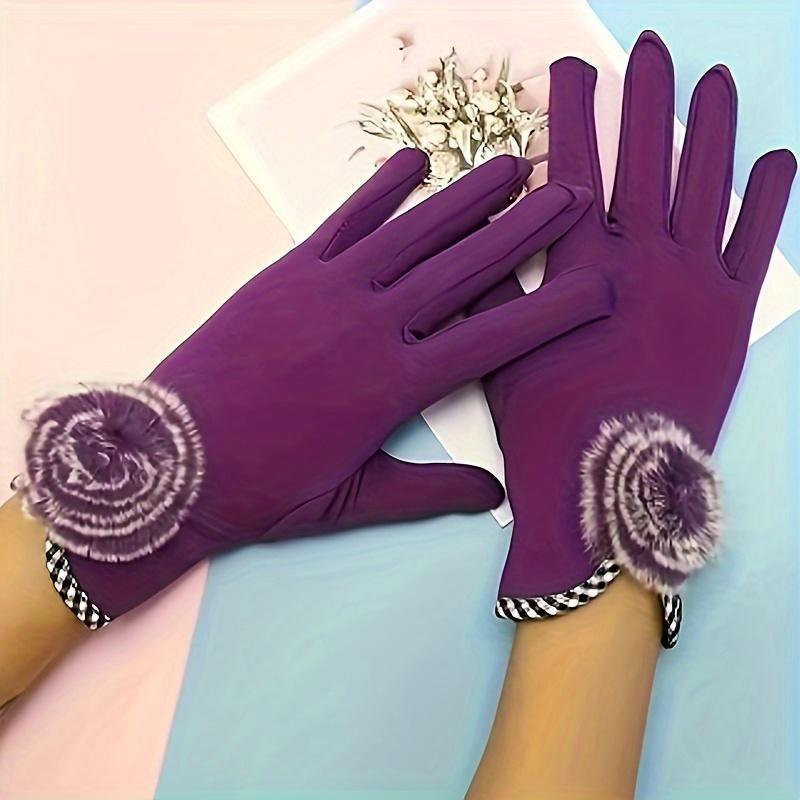 

Теплые Эластичные Полиэстеровые Элегантные Женские Перчатки с Раздельными Пальцами и Помпоном для Велоспорта и Активного Отдыха фиолетовый
