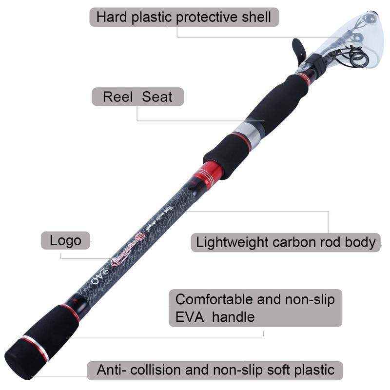 Teleskop-Carbonfaser-Spinn-Angelrute, Reise-Meer-Süßwasser-Angelrute