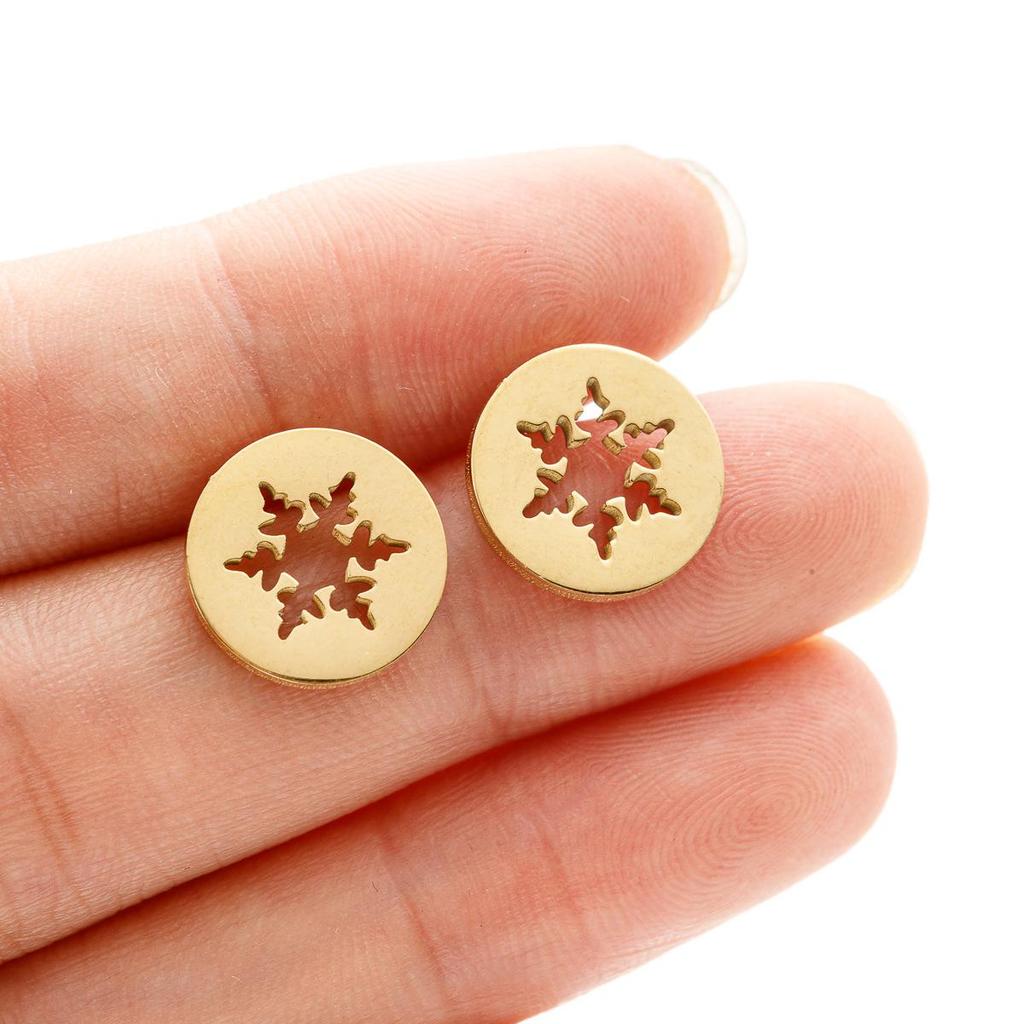 2025 Winter Stainless Steel Snowflake Stud Earrings - Geometric Round Luxury Jewelry