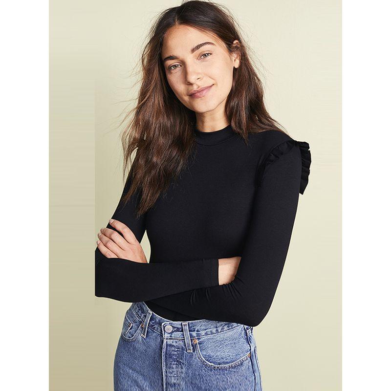 Ruffle Top Women's Spring & Fall 2025 New Arrival Slimming Long Sleeves T-shirt Inner Match Slimming Bottoming Shirt Fashion Goddess Fashion