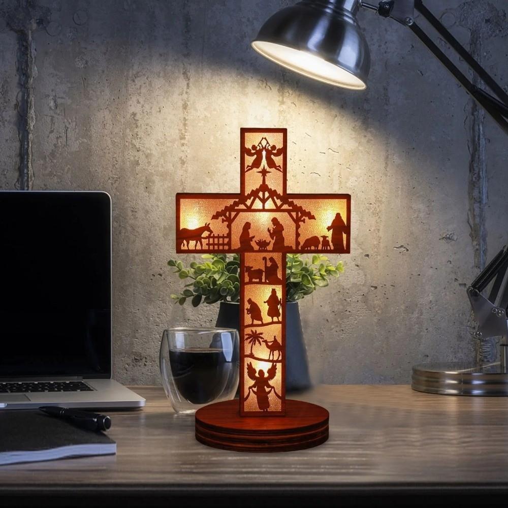 Wooden Decoration Desktop Cross Ornament Handcrafted Luminous Ornament  Easter Party