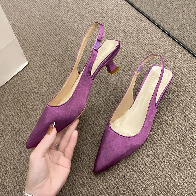 Fashion Summer New Women Sandals Heel Ladies Shoes Pointed Toe Solid Female Women's Shoes Back Strap Slip on