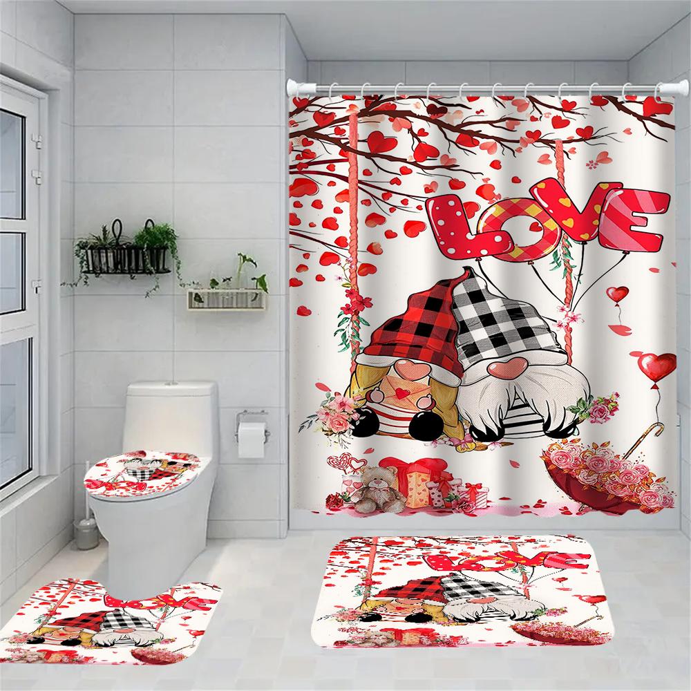 4 Piece Bathroom Decor Set With 70.8 Inch Shower Curtain Rug And Toilet Lid Cover