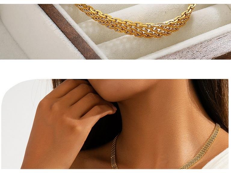 European & American Woven Mesh Stainless Steel Necklace & Bracelet Set – Simple Hollow-out Design