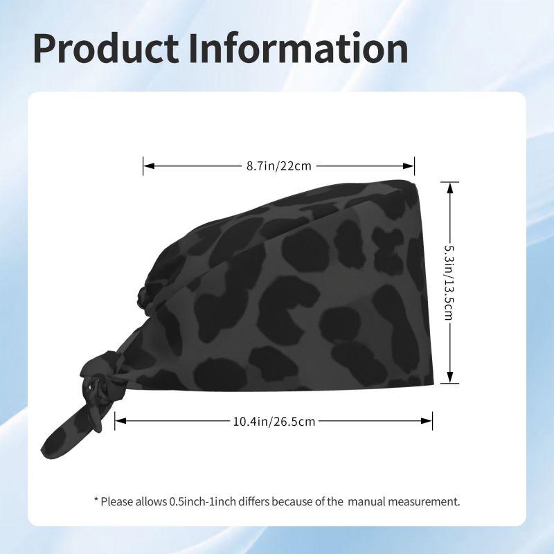 Cappellino da lavoro con stampa leopardo nero e ghepardo, Cuffia chirurgica con fascia antisudore, Unisex regolabile, Cappello da donna con lacci posteriori, Cappelli chirurgici da infermiere